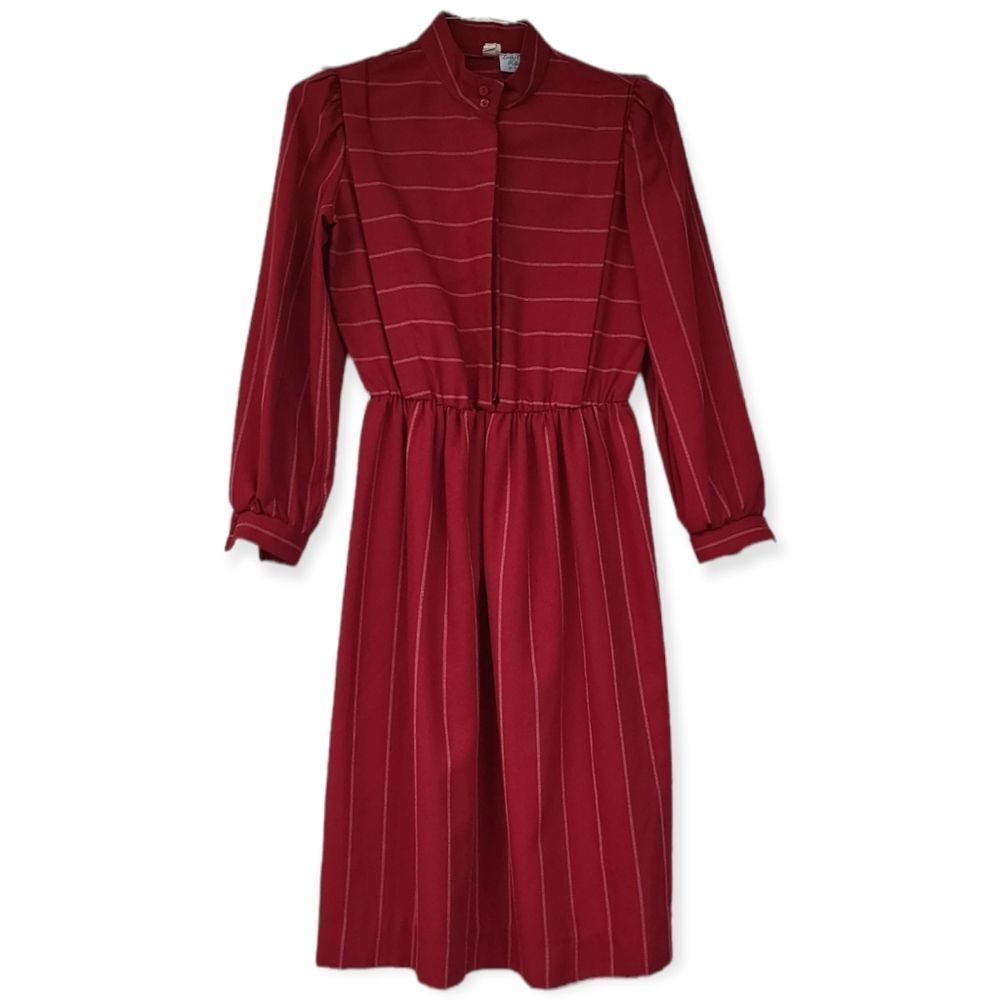 LADY CAOL PETITES‎ OF NY Red Pinstripe 1/2-Button A-line Dress VIntage Size 10